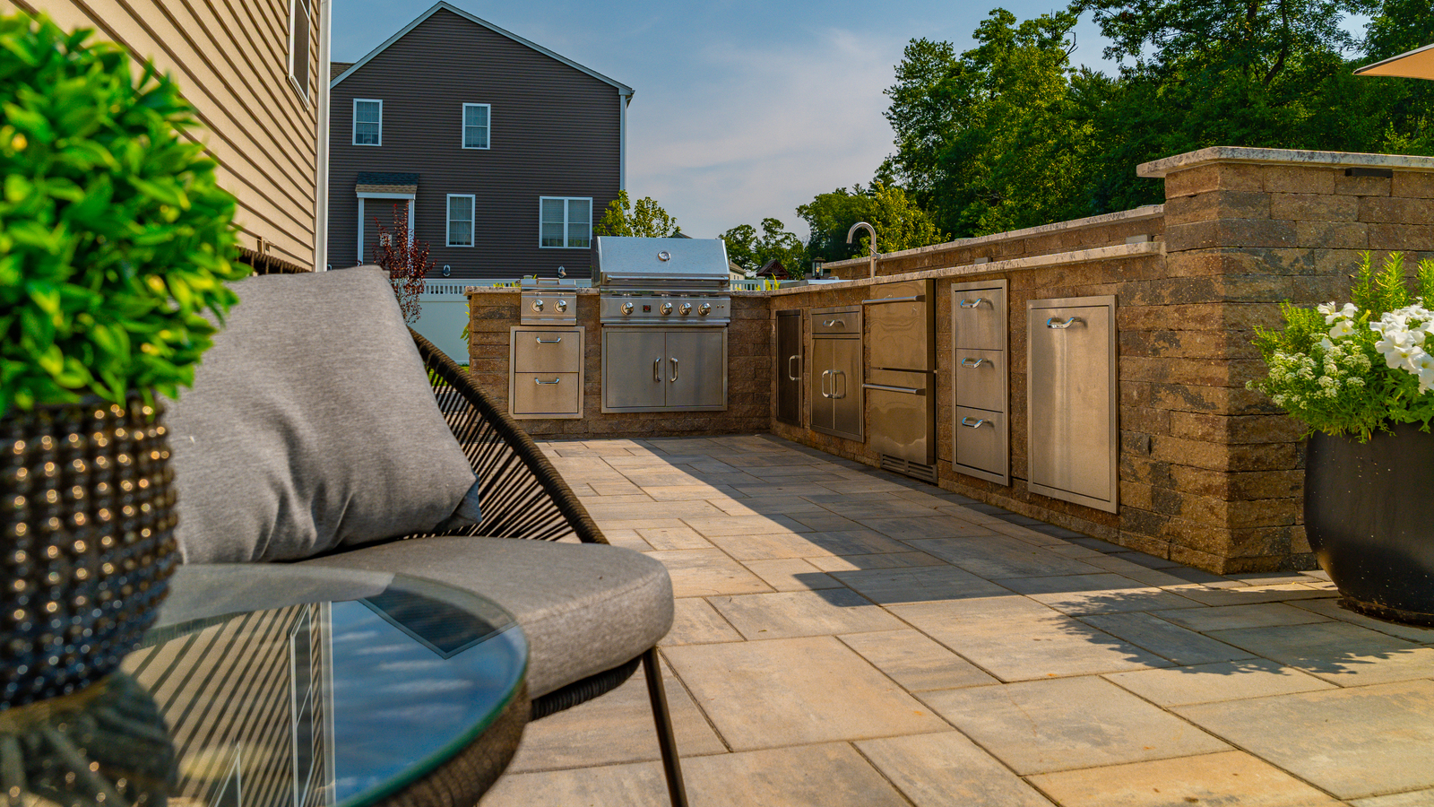 Outdoor Kitchen with Custom Designed Patio in Milford, MA